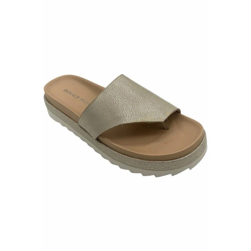 Donald Pliner Women Thongs Slide Sandals Sz 7  Silver Ivory Leather White Beige